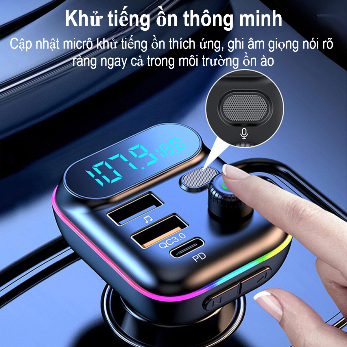 Tẩu sạc ô tô Choetech TC0050 tích hợp Bluetooth phát FM sạc nhanh 36W - Hàng chính hãng