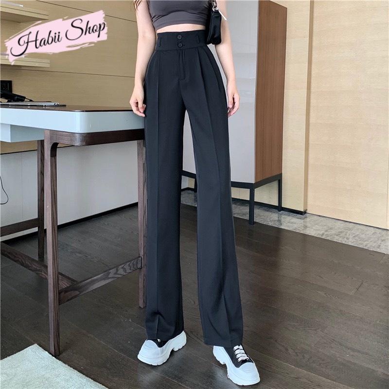 Quần ống rộng nữ suông ống đứng - Quần tây nữ lưng cao 2 khuy HABII Q01