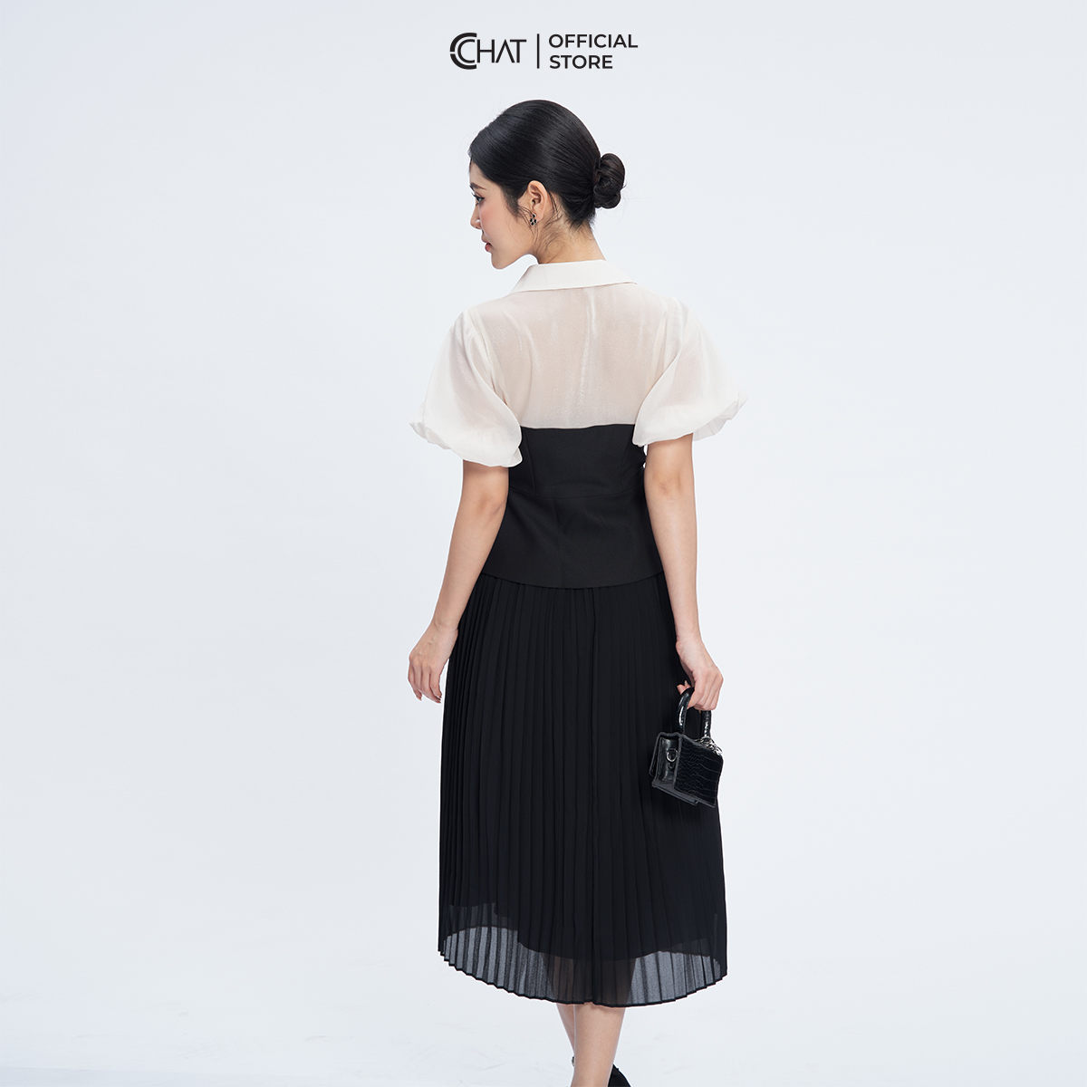 Áo Sơ Mi Nữ Cổ Kiểu Tay Bom Peplum Chất Liệu Tuytsi Cao Cấp 53FNS8003PT