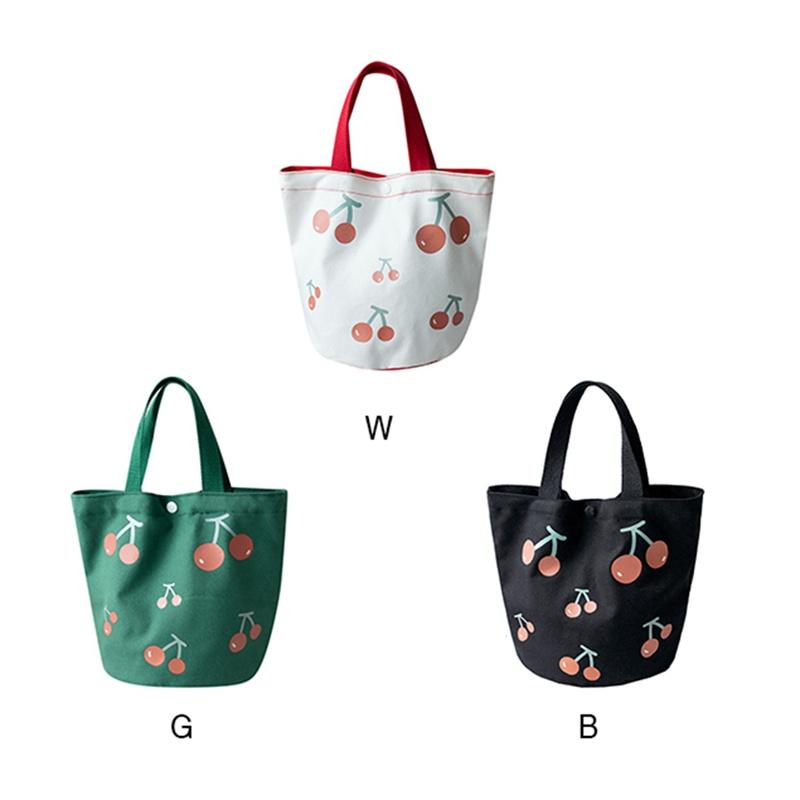 Túi Vải Canvas Đựng Hộp Cơm In Hình Quả Cherry Dễ Thương