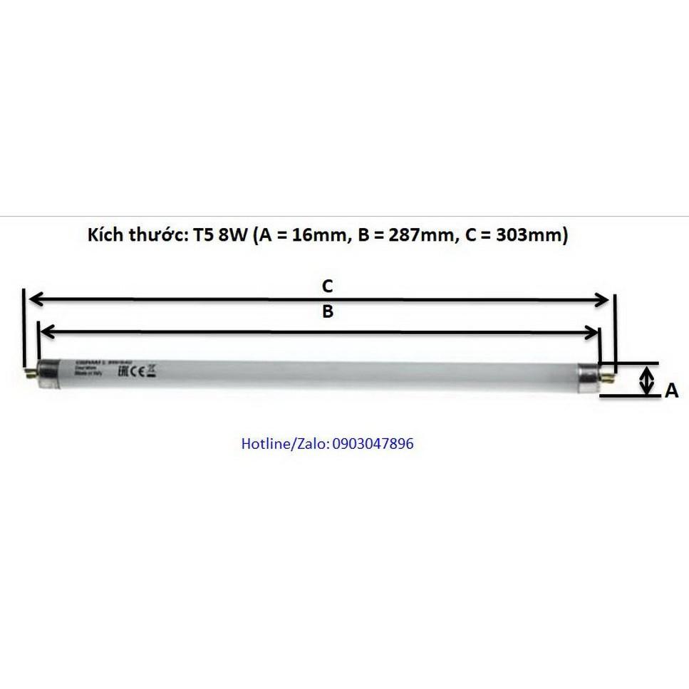 Bóng huỳnh quang T5 8w, 288mm, ánh sáng trắng trung tính 4100K, dùng cho đèn Exit