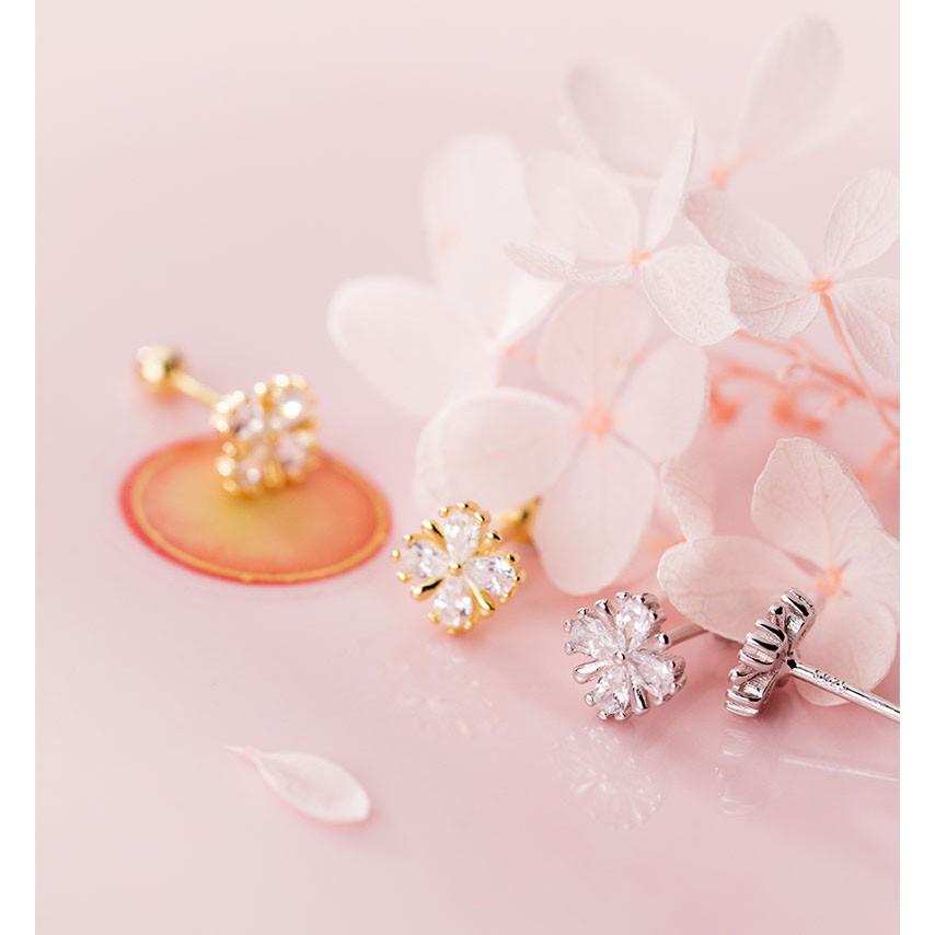 Khuyên tai bạc Ý s925 hoa 4 cánh ngọt ngào G2017 - AROCH Jewelry