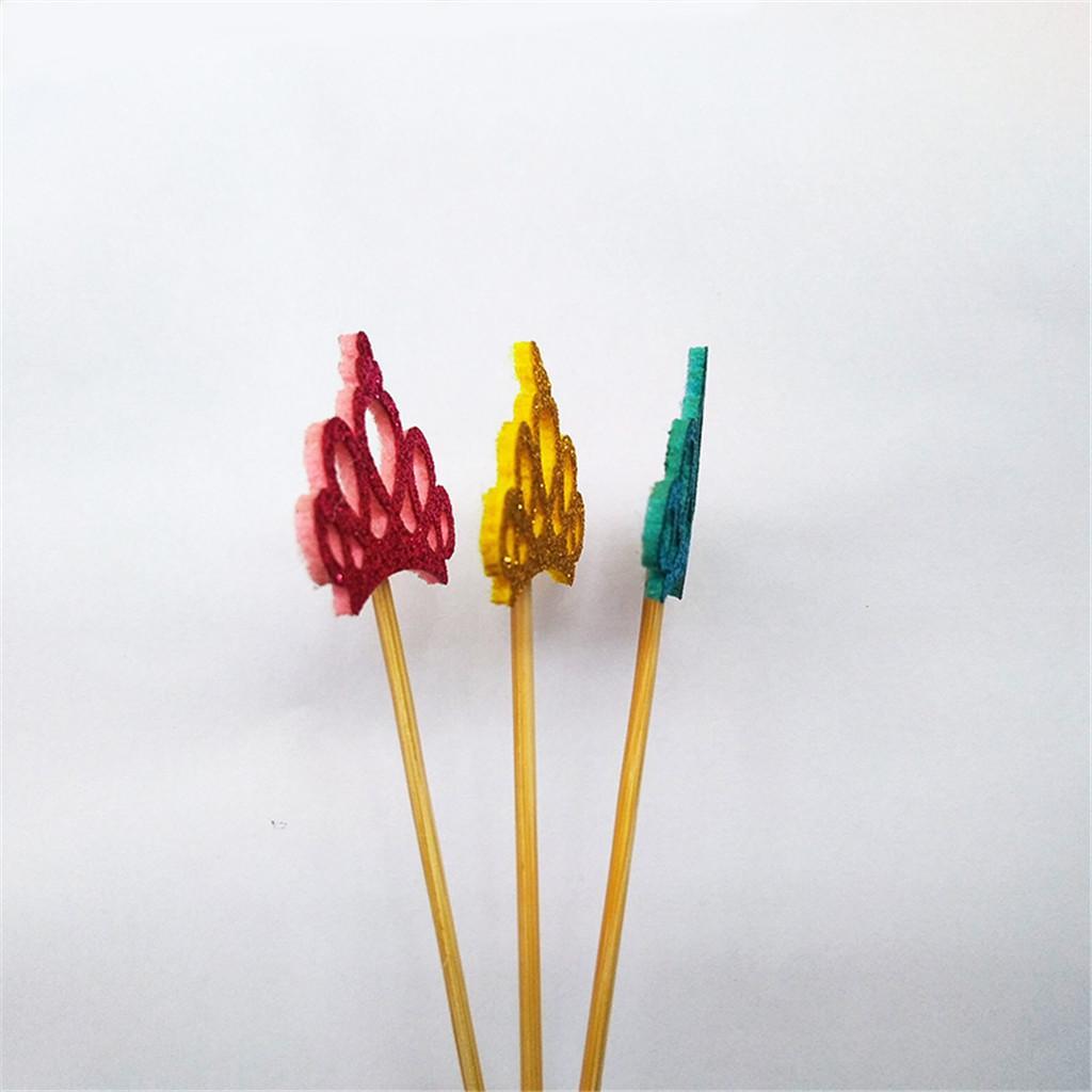 6 Pieces/set Felt Crown Shape Cake Toppers Baby Shower Birthday Wedding Cake Picks Cake Centerpieces