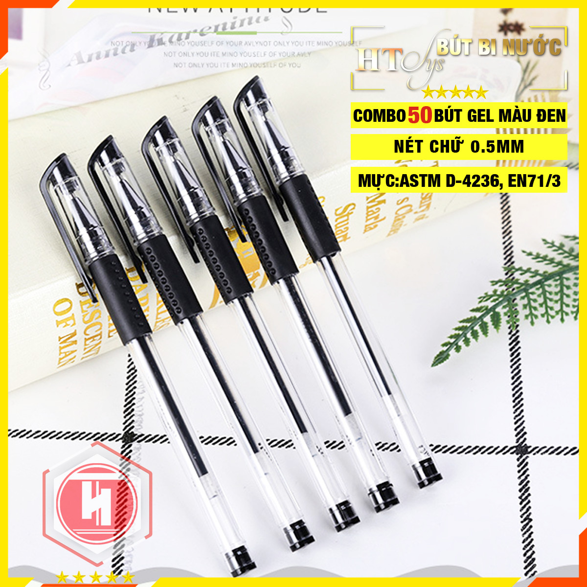 COMBO 50 BÚT GEL NƯỚC 0.5MM HT SYS MÀU ĐEN Combo 50 bút gel nước - HT SYS - 0.5mm - Màu đen