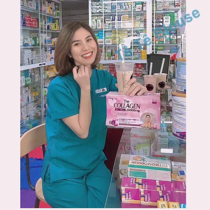 Bộ SCRUBS cổ tim phòng mổ, đồng phục phẫu thuật, Spa, phòng khám, Bác Sĩ, màu XANH NGỌC LÝ vải Thun co giãn Cao cấp
