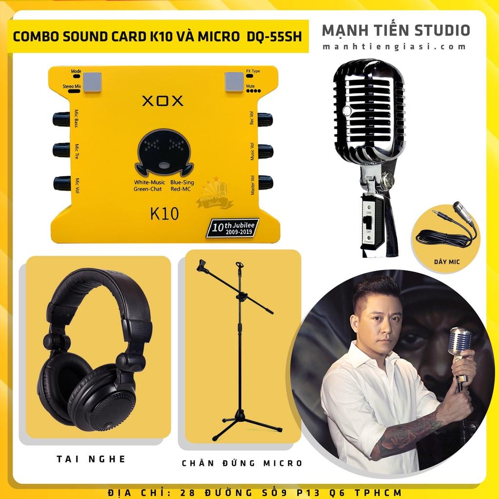 Combo thu âm livestream karaoke siêu hay soundcard K10 + Micro Ami DQ-55SH tặng tai nghe bảo hành 12 tháng