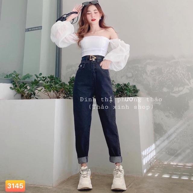 QUẦN JEAN BAGGY ĐEN CẠP SIÊU CAO,2 CÚCmã 3145