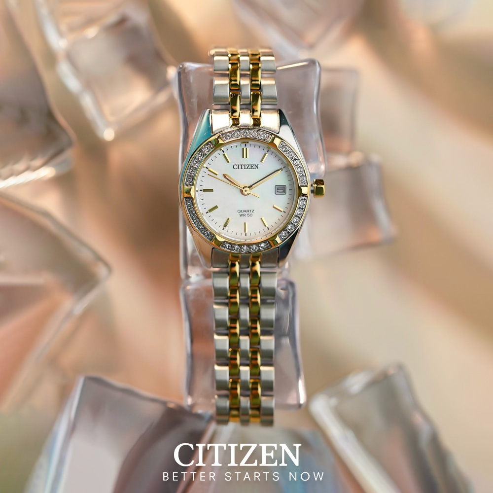 Đồng Hồ Nữ Citizen Đính Đá Swarovski Dây Thép Không Gỉ EU6064-54D - Mặt Xà Cừ