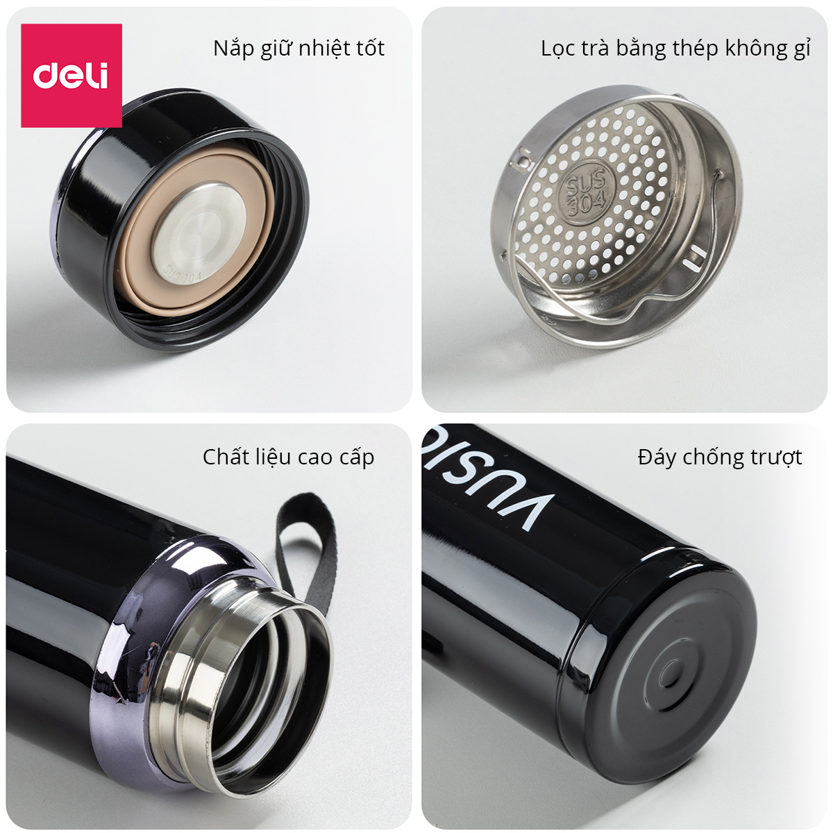 Bình Giữ Nhiệt Inox 304 Không Gỉ Có Khay Lọc Trà Deli - Chất Liệu An Toàn - Thiết Kế Sang Trọng, Màu Sắc Thanh Lịch, Tiện Lợi, Pha Trà Cà Phê Giữ Nóng Lạnh - Hàng Chính Hãng - VS812 VS814