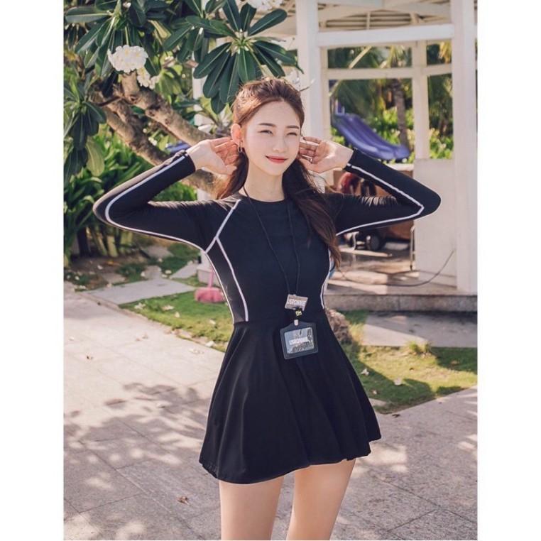 CÓ SIZE Bikini đồ bơi liền mảnh tay dài váy kín đáo, có quần bên