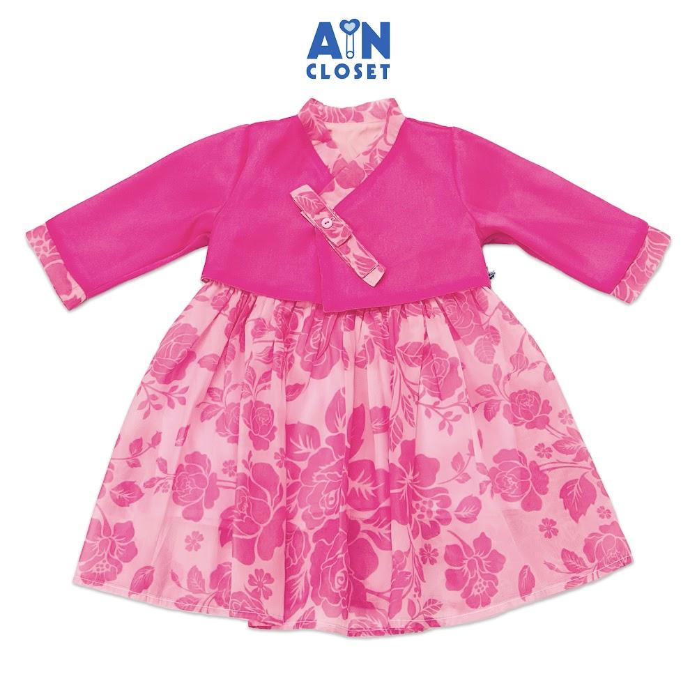 Đầm Hanbok cách tân bé gái họa tiết Hoa Hồng tơ ánh nhủ - AICDBGZRV6YD - AIN Closet