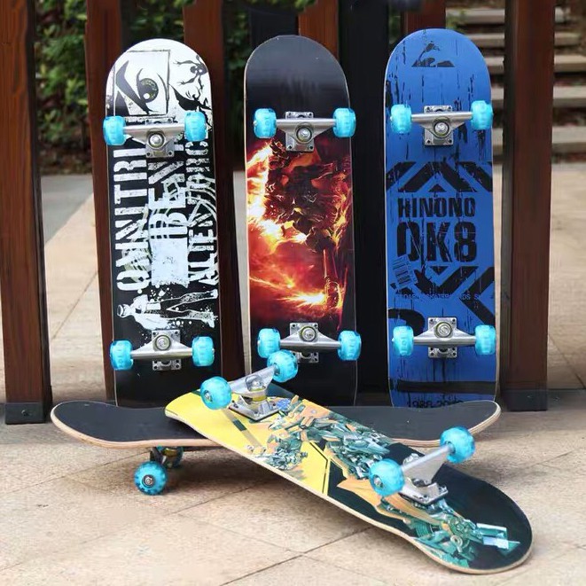 Ván Trượt Skateboard Có Bánh Xe Phát Sáng, Ván Trượt Gỗ Dành Cho Thanh Thiếu Niên - Ván Trượt Trẻ Em 80cm, mặt nhám chống trơn trượt