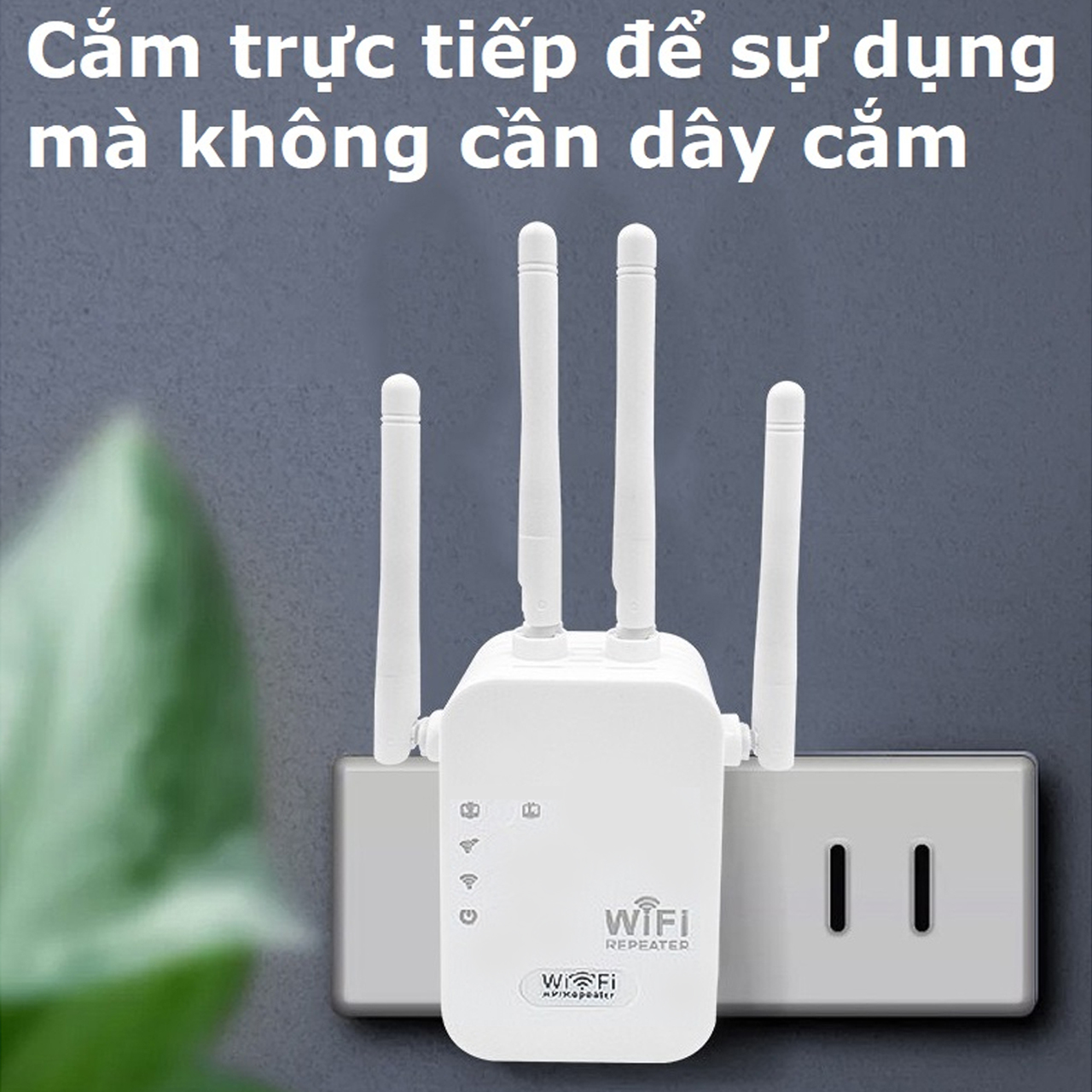 Bộ kích sóng wifi 4 râu Vinetteam tốc độ 300mbps 2 cổng RJ45 ăng ten phát xuyên tường cắm trực tiếp dùng cho điện thoại, laptop, máy tính, PC - hàng chính hãng