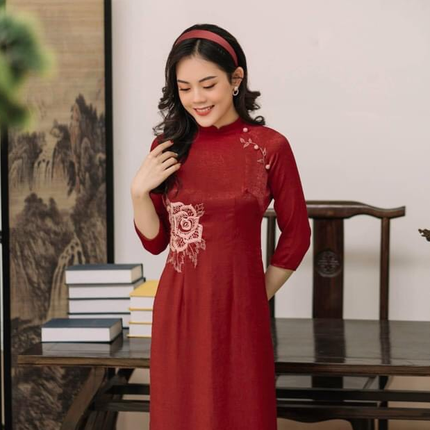 Áo Dài Truyền Thống Lụa Tằm Nhung Cao Cấp