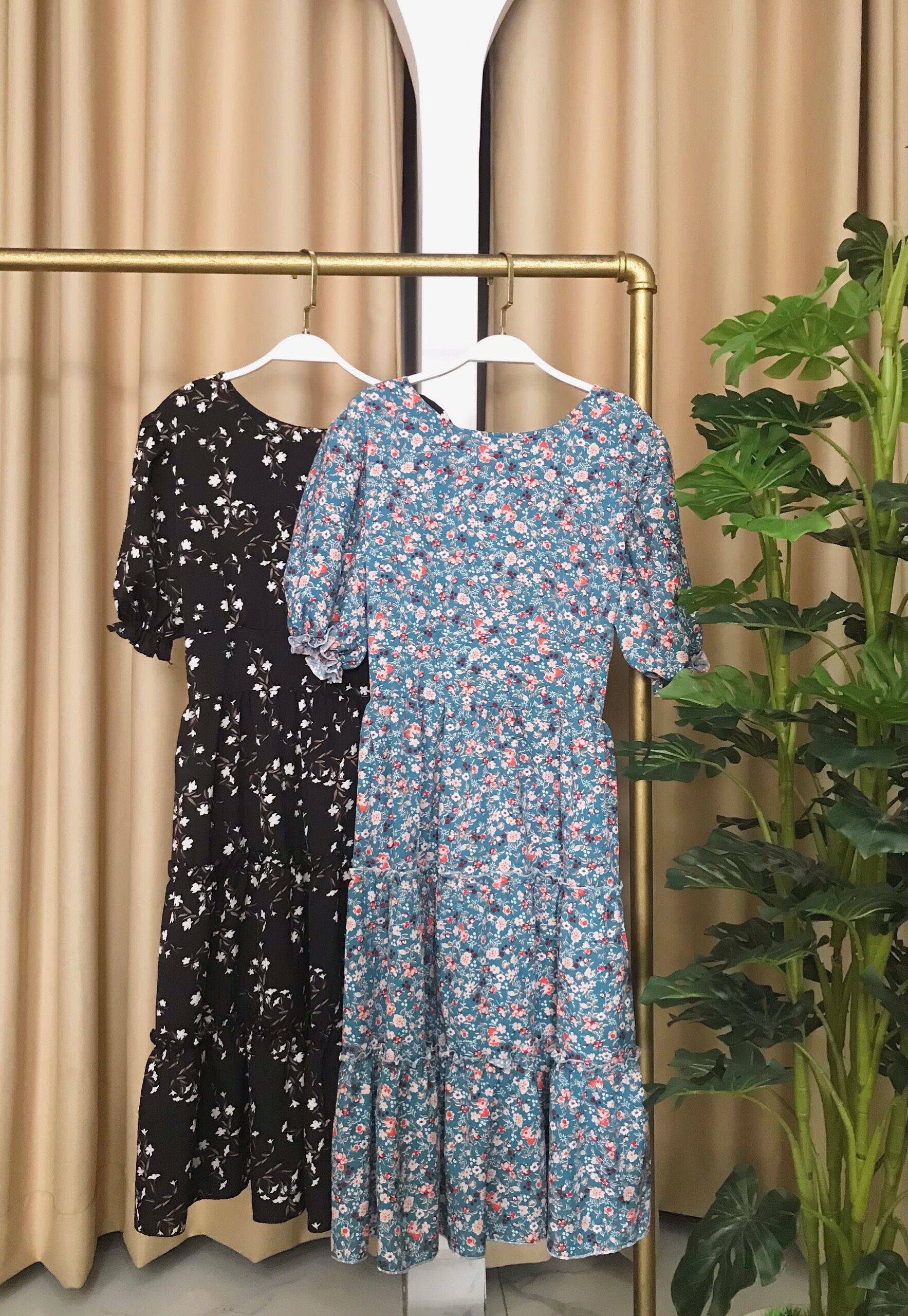 Váy đầm nữ dáng dài, cổ tròn tay bo, chất bao mát không nhăn V005