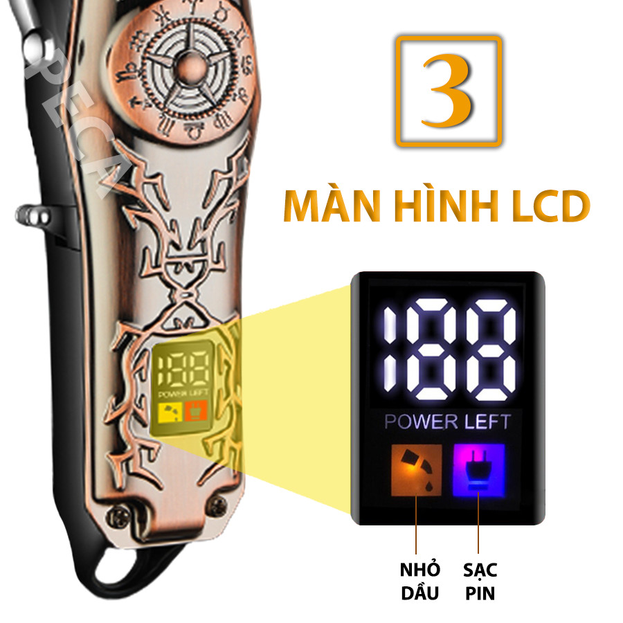 Tông đơ cắt tóc chuyên nghiệp KEMEI KM-2617 màn hình LCD theo dõi pin tiện lợi công suất mạnh mẽ 5W vỏ thép hoa văn cá tinh barber shop, tiệm tóc, salon tóc