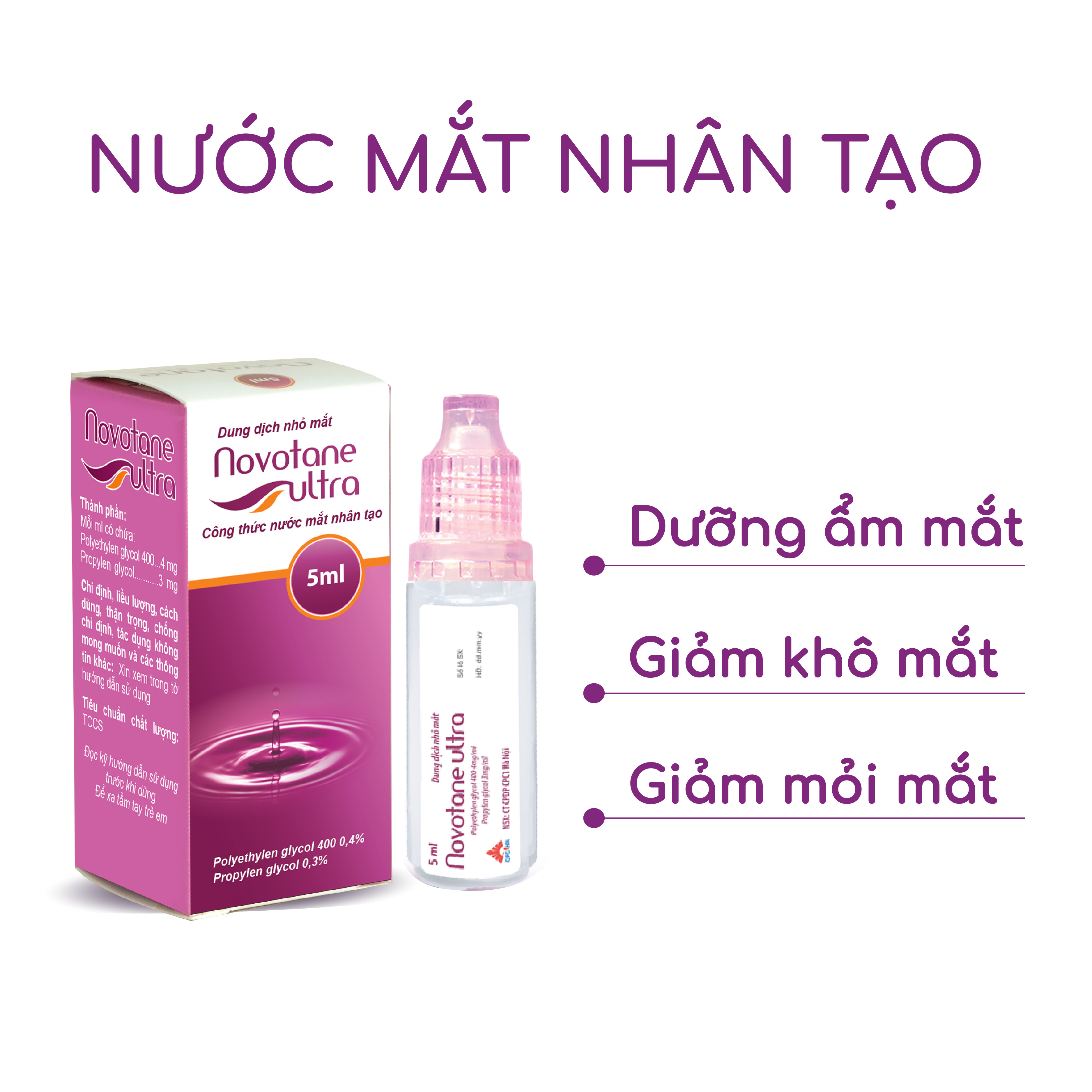 Combo 2 lọ Nước mắt nhân tạo Novotane Ultra 5ml giúp bảo vệ mắt, dưỡng ẩm, giảm khô, giảm mỏi mắt