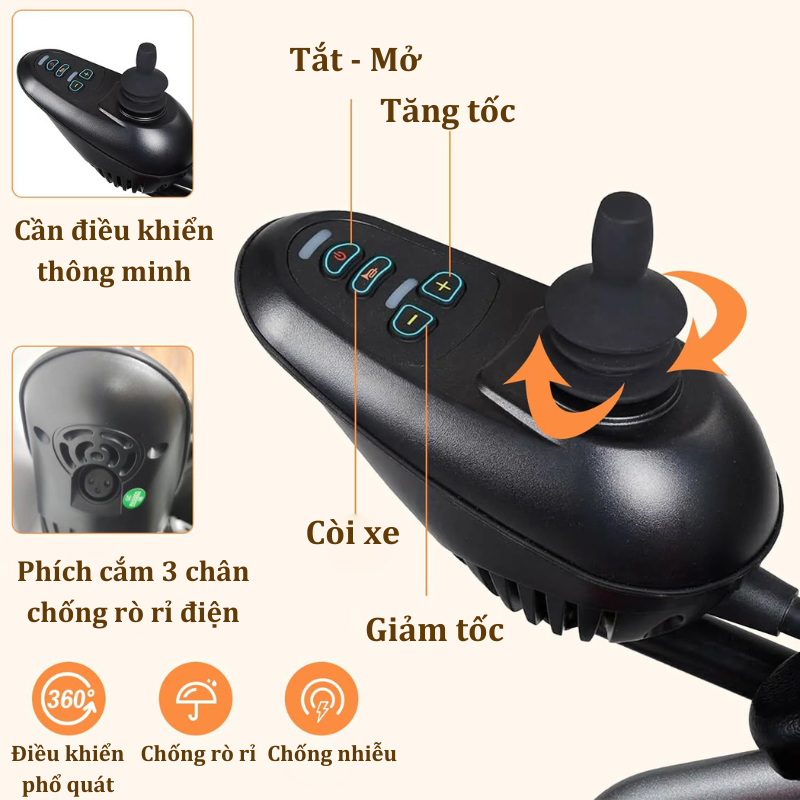 Xe lăn điện động cơ kép, dung lượng pin lớn, an toàn, dễ điều khiển, khung hợp kim chắc chắn, gấp gọn khi không sử dụng chính hãng Nikita