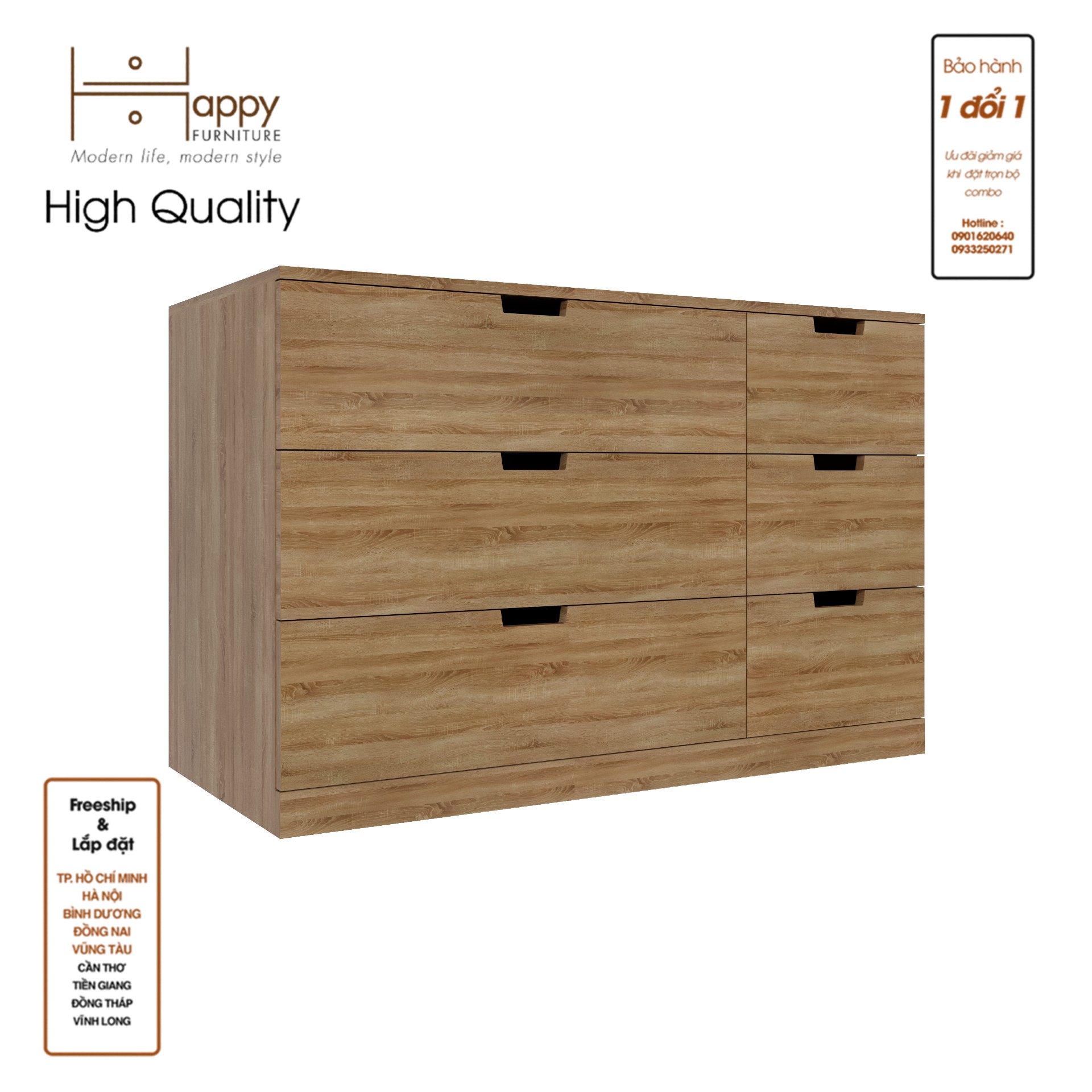 [Happy Home Furniture] SCANDINA, Tủ đựng đồ 6 ngăn kéo, 120cm x 47cm x 76cm ( DxRxC), THK_104