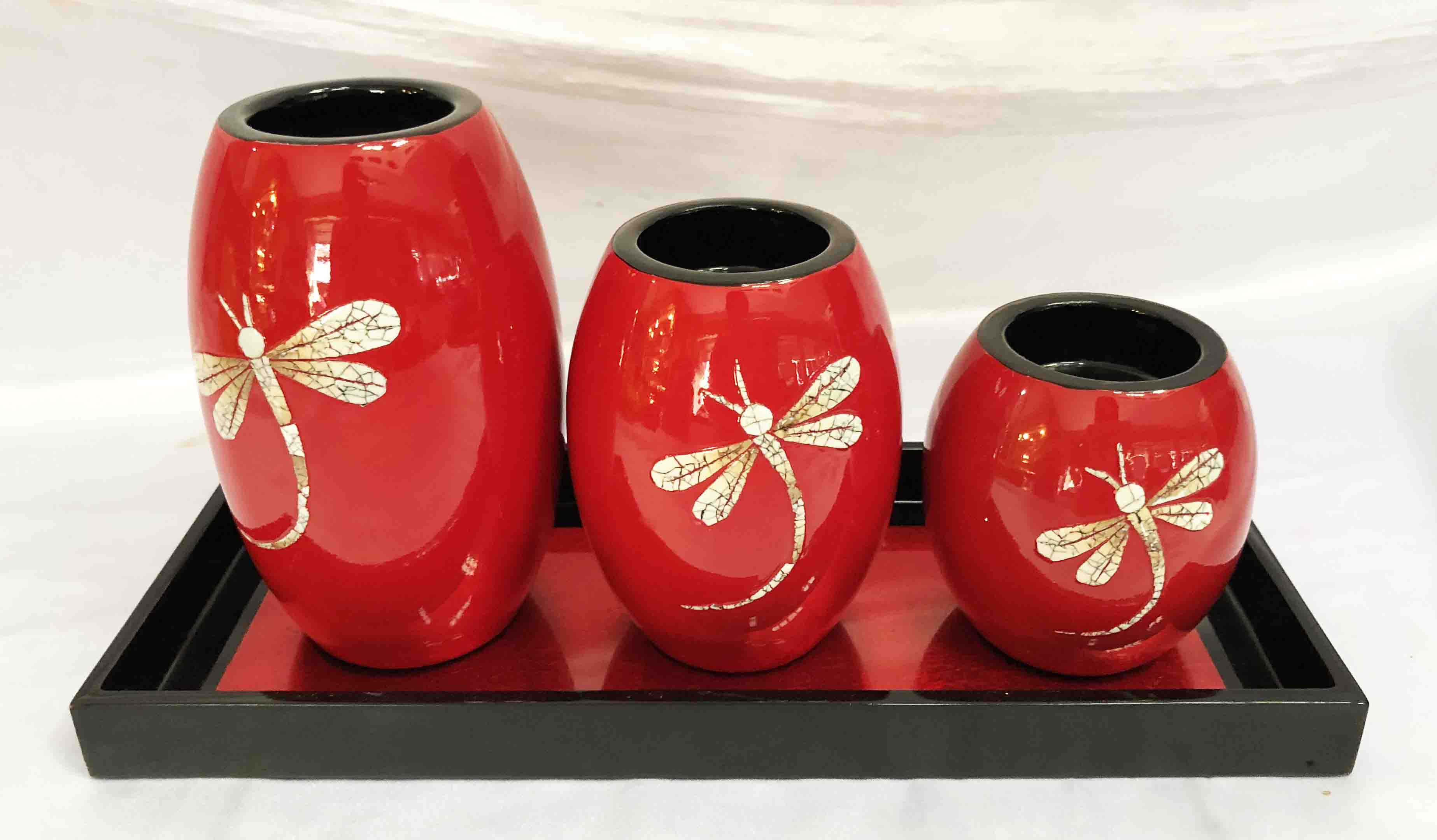 Chân nến cẩn trứng bộ 3 sơn mài