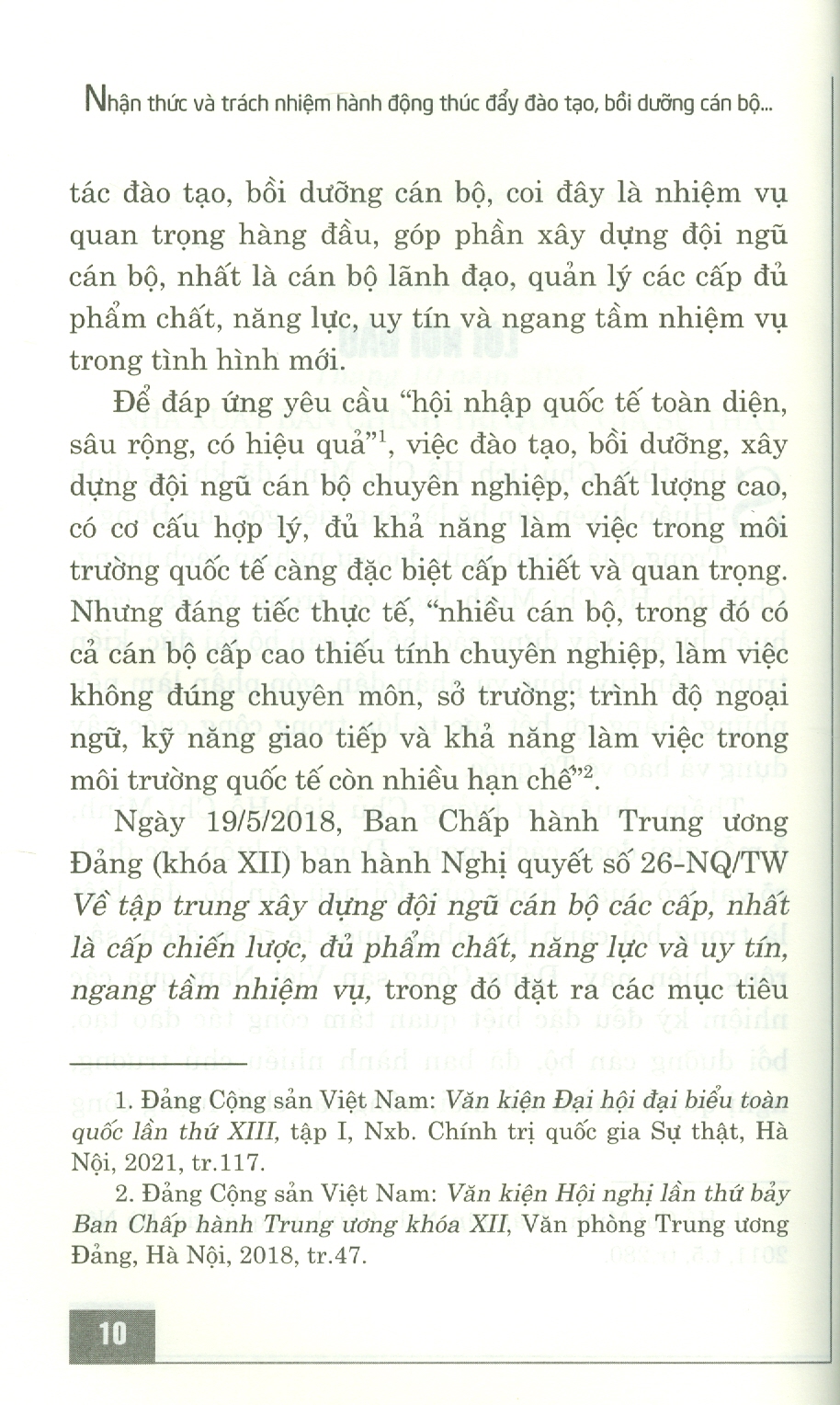 Nhận Thức Và Trách Nhiệm Hành Động Thúc Đẩy Đào Tạo, Bồi Dưỡng Cán Bộ Làm Việc Trong Môi Trường Quốc Tế (Sách Chuyên Khảo)