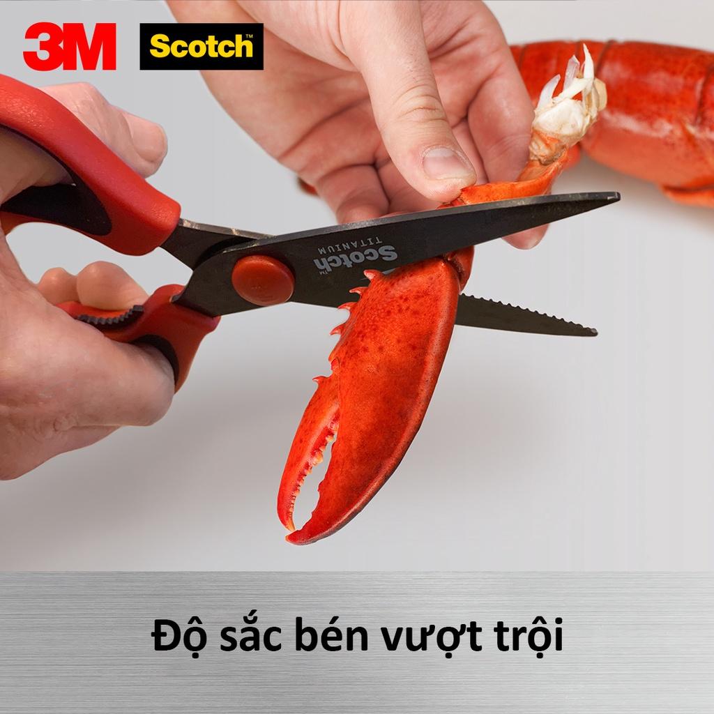 Kéo nhà bếp Scotch 3M tay cầm màu đỏ cao cấp có thể tháo rời, lưỡi kéo sắc bén, chống gỉ sét, kháng khuẩn KS-DTR, Red