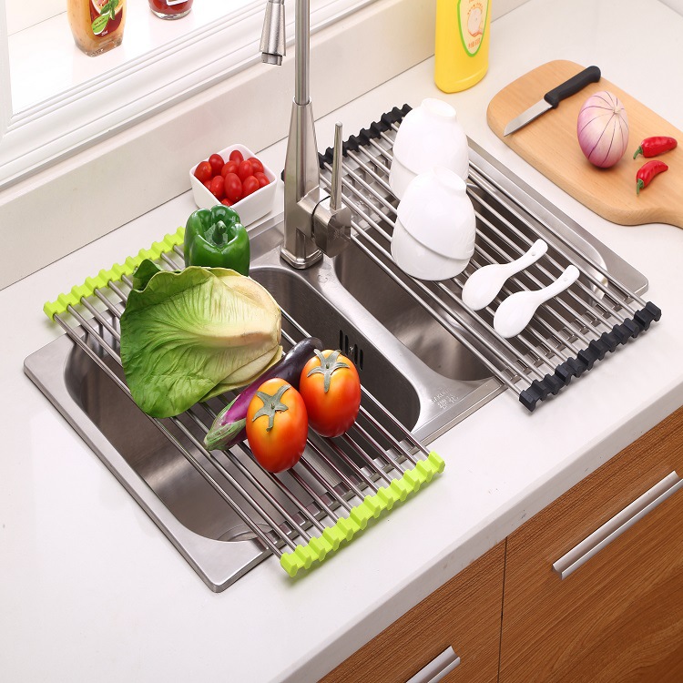 Kệ, giá, vỉ inox co giãn có thể xếp gọn bằng inox, gác bồn rửa chén , để chậu rửa bát đa năng size 22 * 47 cm