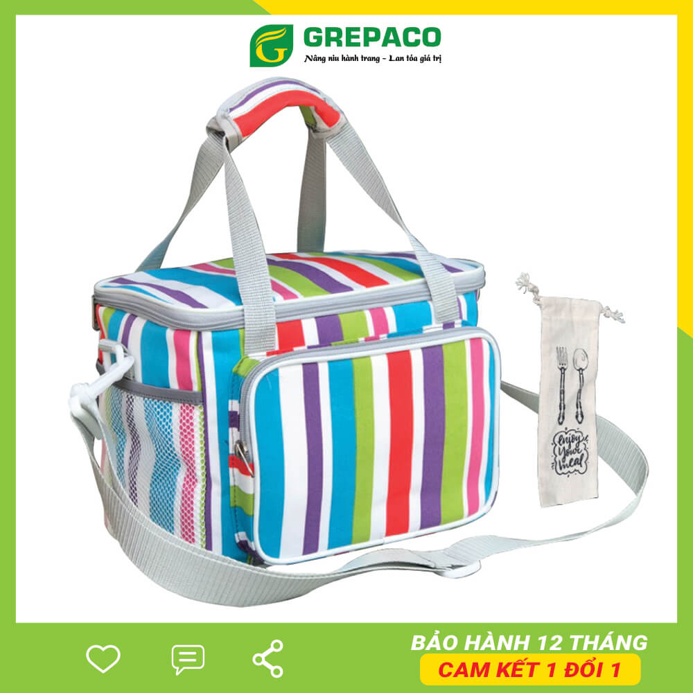 Túi Đựng Hộp Cơm Grepaco Giữ Nhiệt Nóng Lạnh Nhiều Ngăn Đựng Đồ Thức Ăn Văn Phòng, Mẹ Bỉm Đựng Bình Sữa Du Lịch – Vải Bố Canvas, Kích Thước Size To , Kiểu Giỏ Xách Và Quai Đeo Vai Thời Trang - Tặng Túi Đựng Muỗng Nĩa - Hàng Chính Hãng