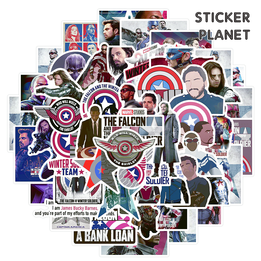 Bộ sticker The Falcon and the Winter Soldier chống thấm nước trang trí mũ bảo hiểm, đàn, guitar, ukulele, điện thoại laptop, dán sticker macbook sticker cute