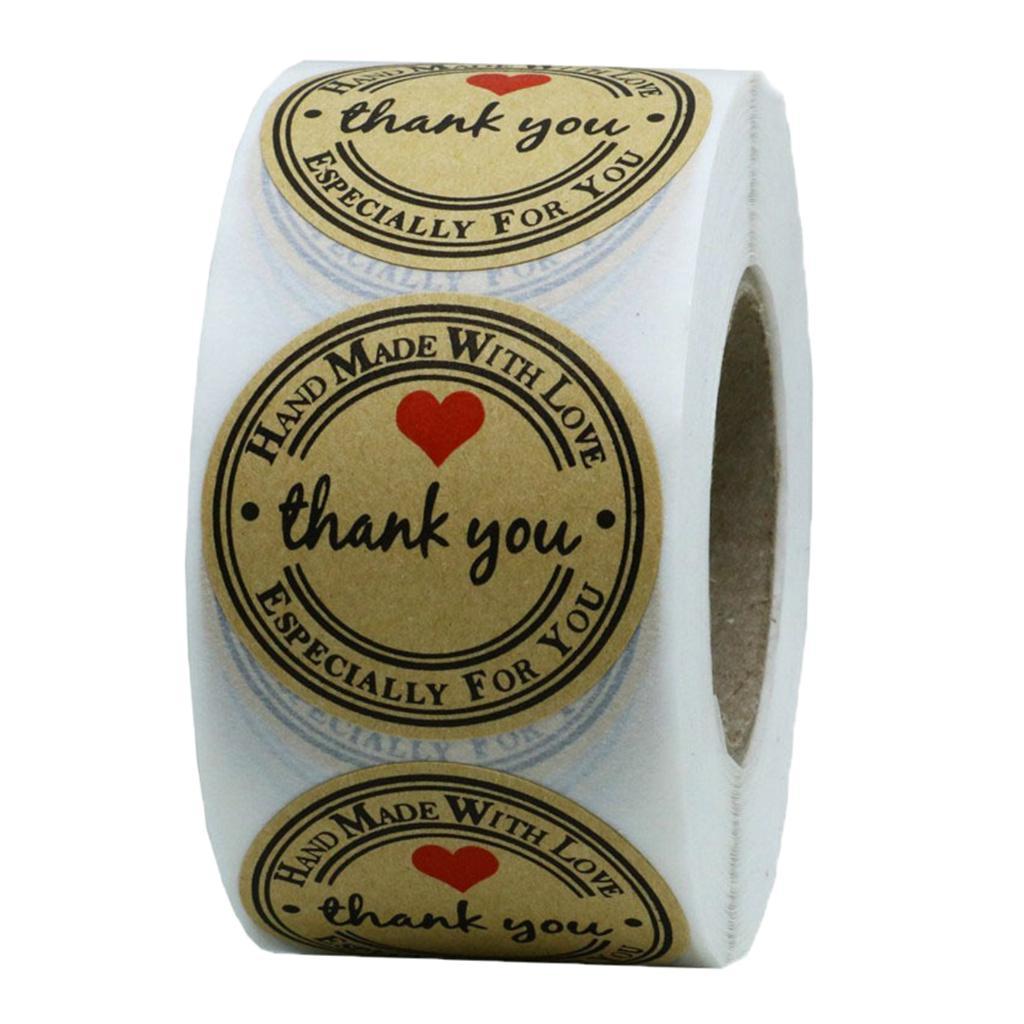 1 Roll of 500pcs Kraft Thank You Stickers Labels Permanent Adhesive Brown