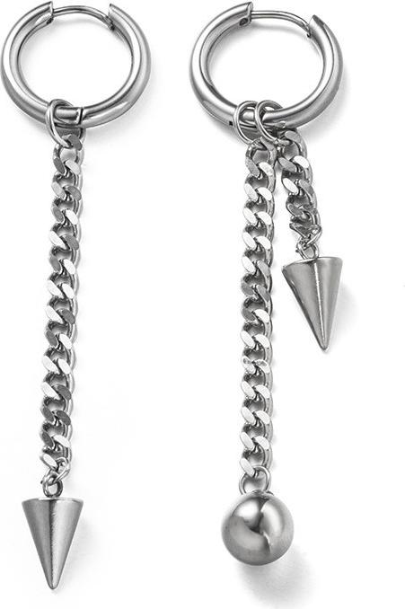 Đôi bông tai nam nữ bất đối xứng xích thả chóp thả bi cool ngầu