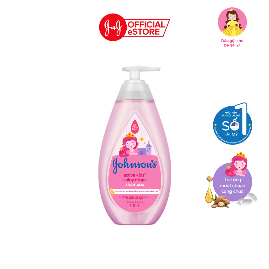 Dầu gội óng mượt cho bé gái Johnson's Active Kids Shiny Drops Shampoo 500ml