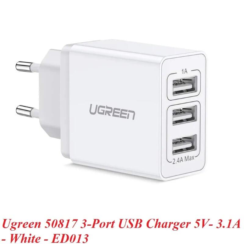 Ugreen UG50817ED013TK 5v 3.1A sạc USB 3 cổng đa năng màu trắng - HÀNG CHÍNH HÃNG