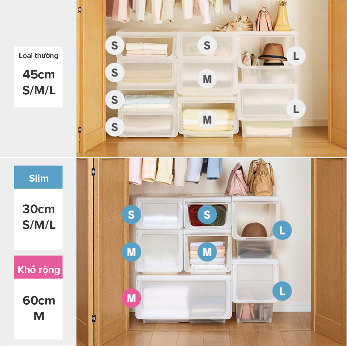 TENMA Hộp Nhựa Đựng Đồ Dung Tích Lớn Nắp Trượt Kabako, JAPAN QUALITY, Xếp Chồng 4 Tầng