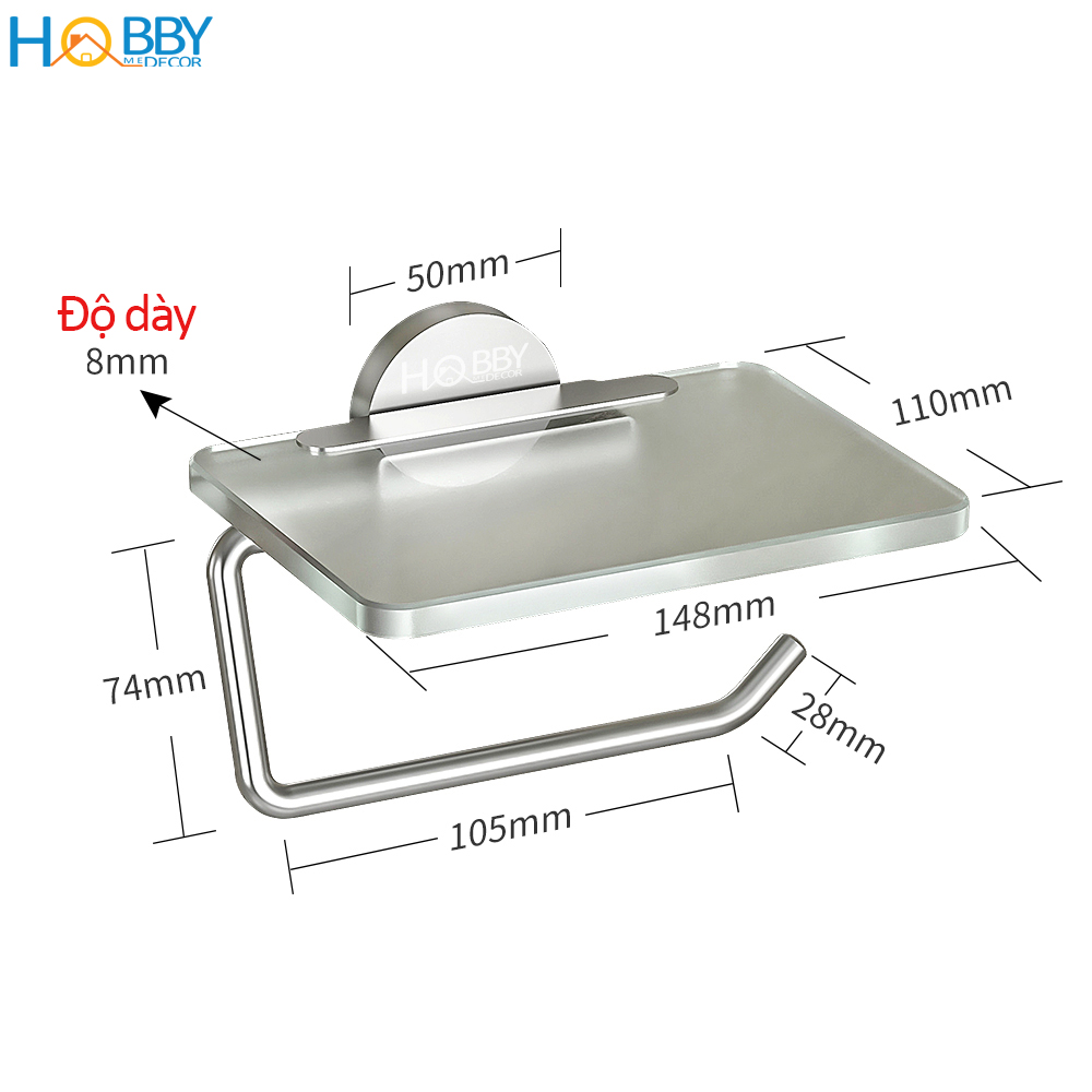 Kệ để giấy vệ sinh có mái che HOBBY Home Decor G16 - mái che thủy tinh - chất liệu Inox 304 không rỉ - gắn âm tường