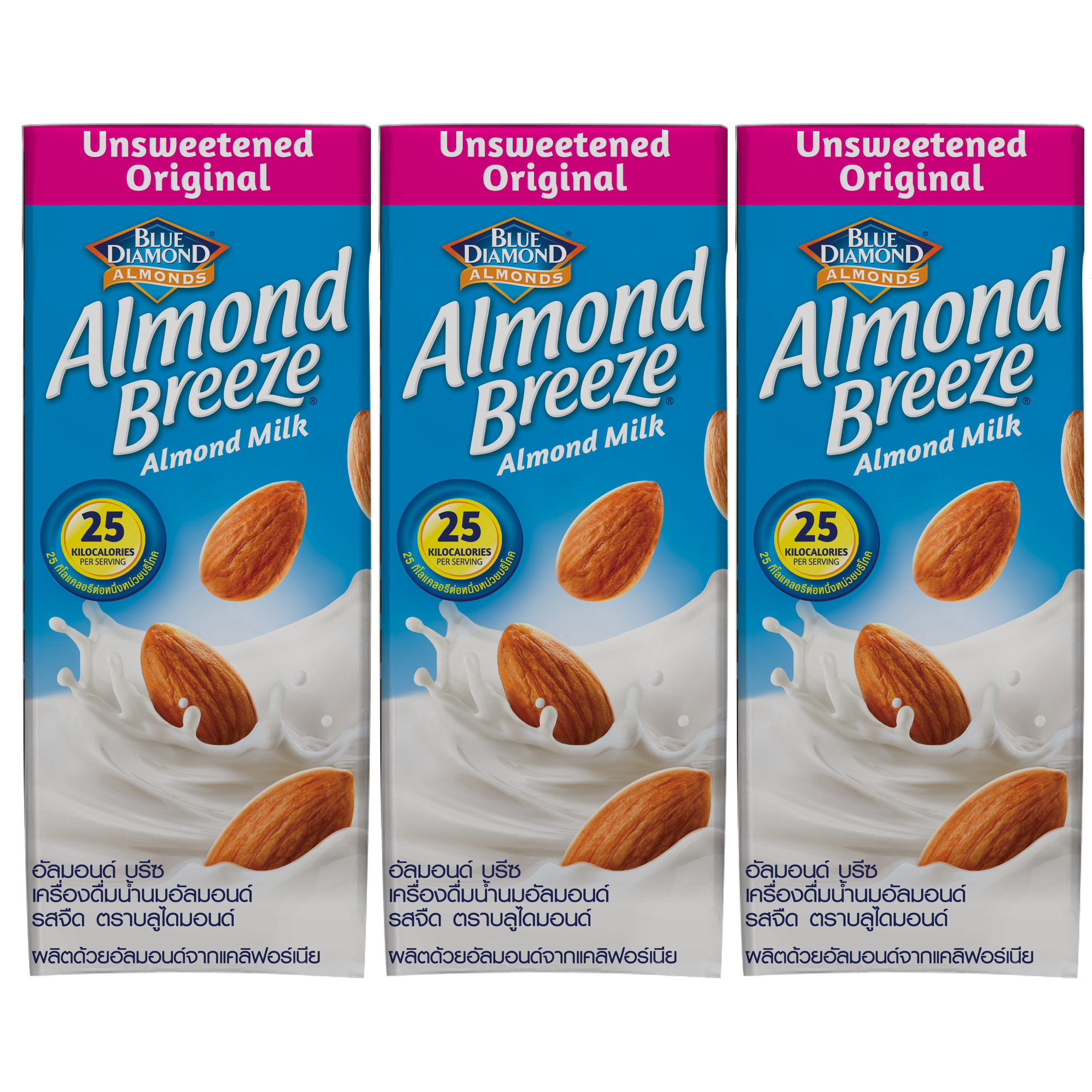 Lốc 3 sản phẩm Sữa hạt hạnh nhân ALMOND BREEZE ORIGINAL UNSWEETENED 180ml - Sản phẩm của TẬP ĐOÀN BLUE DIAMOND MỸ - Đứng đầu về sản lượng tiêu thụ tại Mỹ