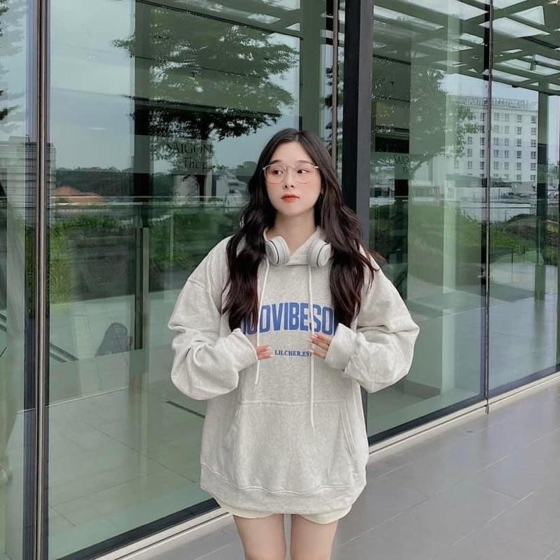Áo Hoodie GOODVIBESONLY Form Unisex nam nữ nón 2 lớp trùm đầu, Áo hoodie nữ form rộng Áo hoodie nữ nỉ bông dày có mũ hai lớp unisex màu xám