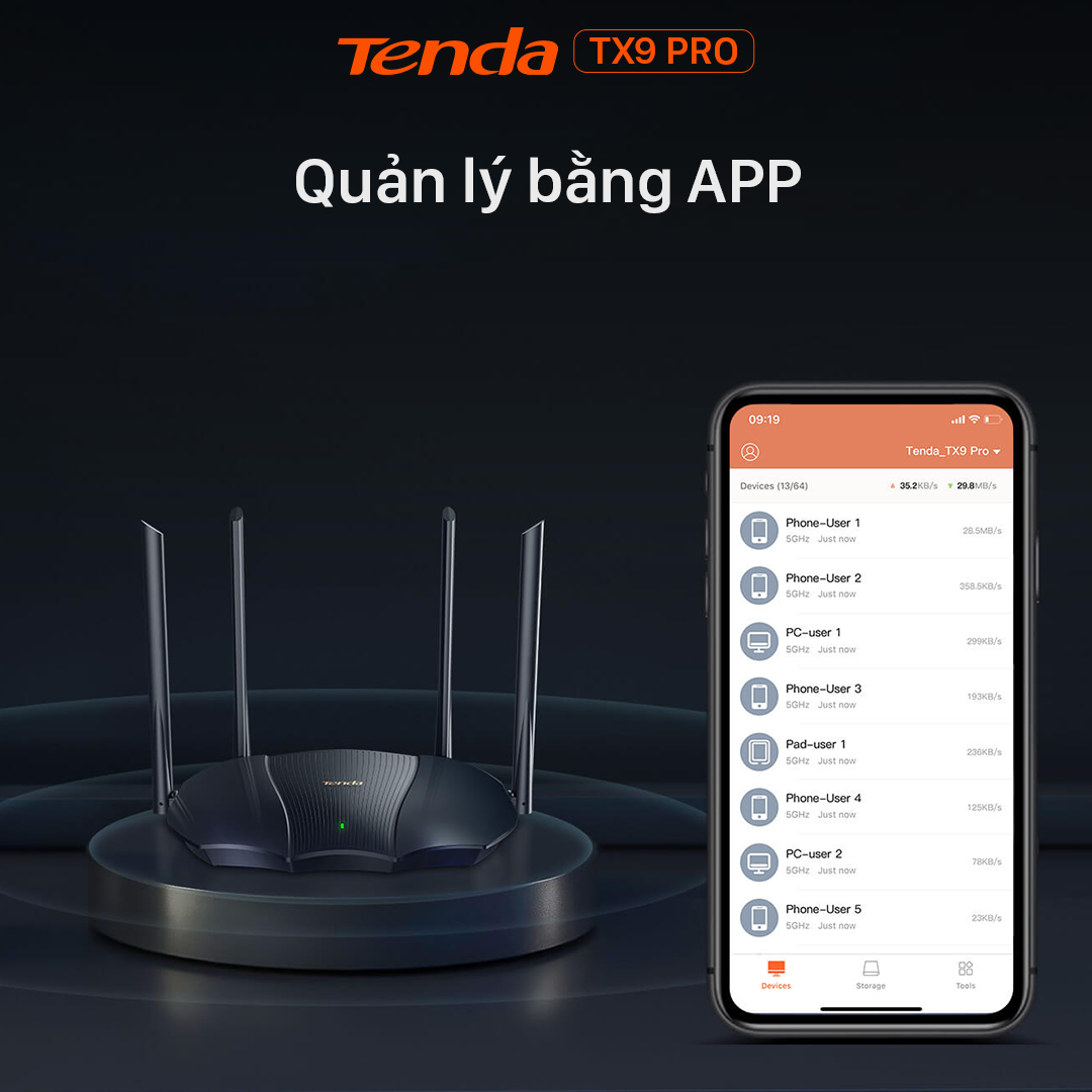 Thiết bị phát Tenda Wifi TX9 Pro Chuẩn Wifi 6 AX3000Mbps - Hàng Chính Hãng