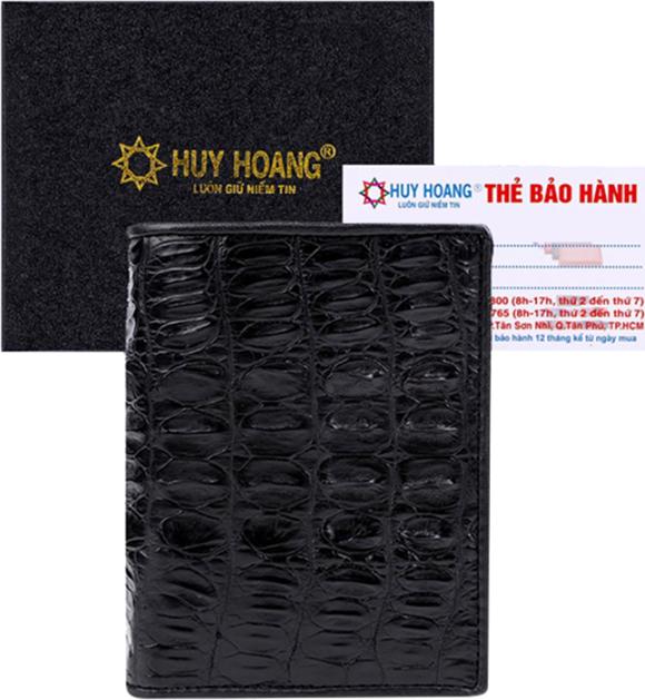 Ví Nam Da Cá Sấu Gai Đuôi Kiểu Đứng Huy Hoàng HT2258 (12.5 x 10 cm) - Đen