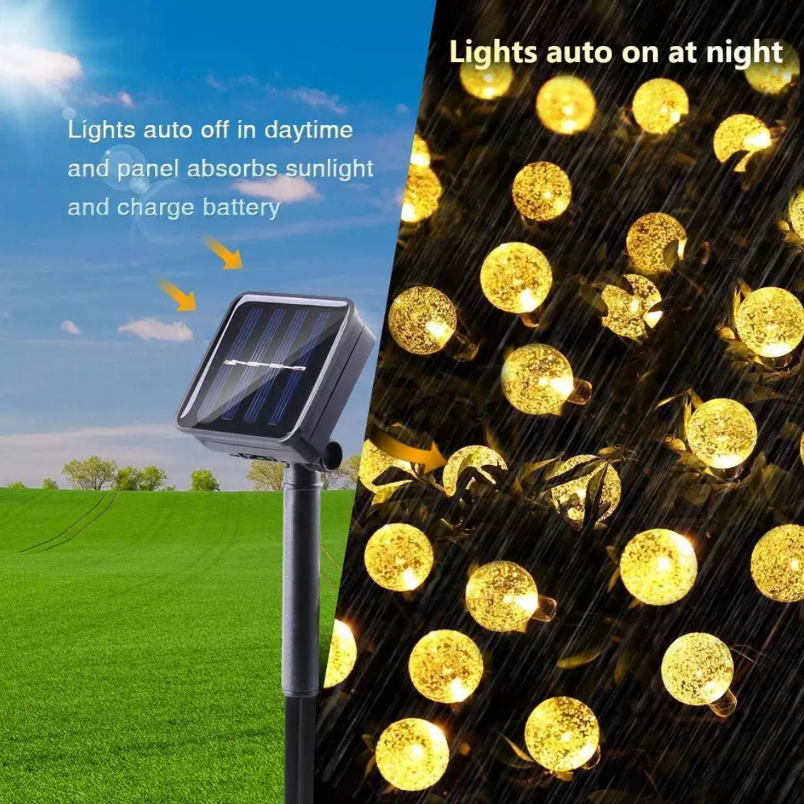 Bộ 50 bóng đèn Cầu LED SOLAR dạng dây treo sử dụng năng lượng mặt trời trang trí sân vườn