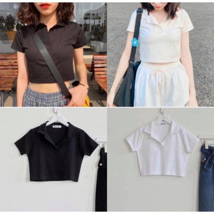 áo croptop nữ áo kiểu ngắn tay - áo croptop trễ vai tay ngắn form polo