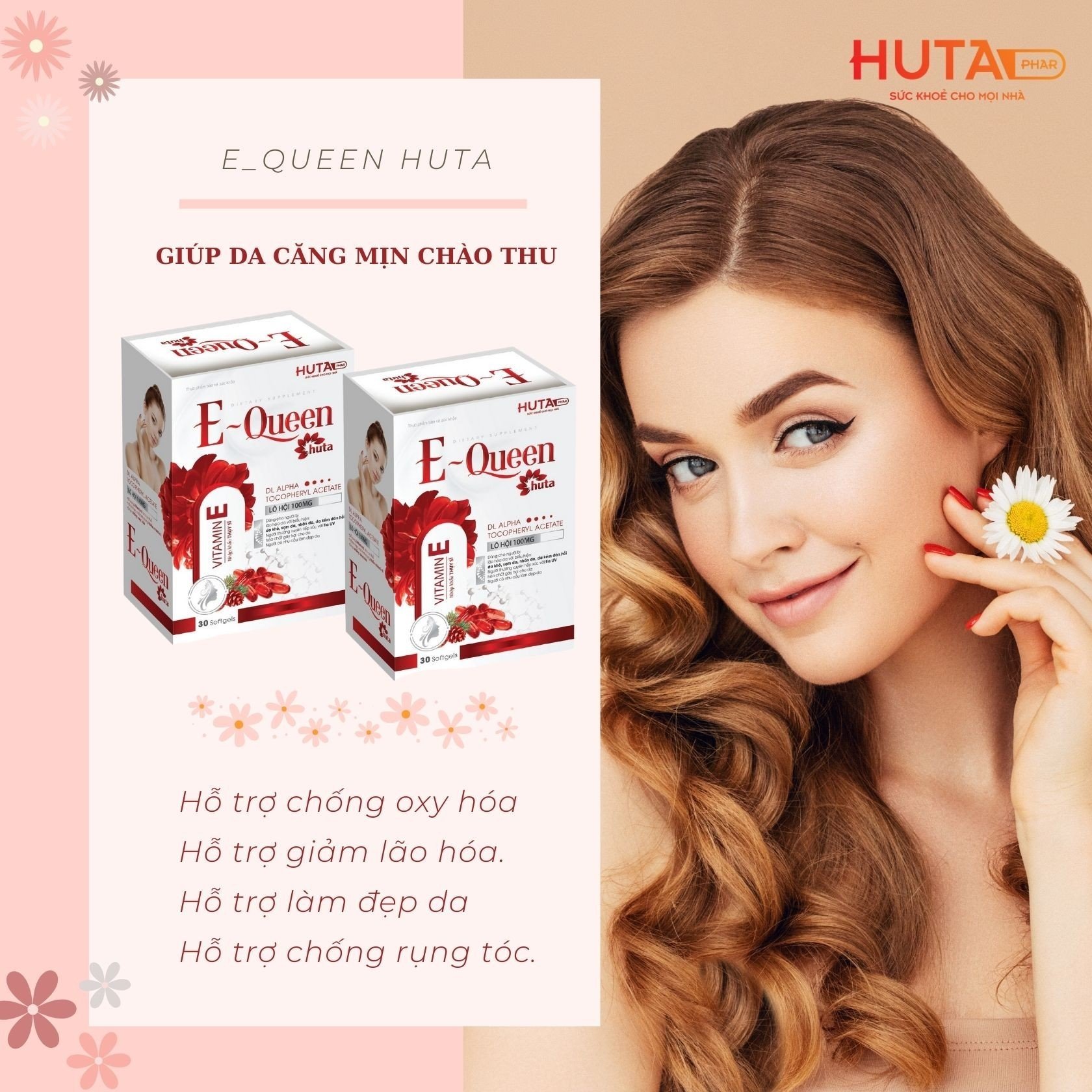 E-QUEEN Vitamin E đỏ 400mg giúp làm đẹp da.