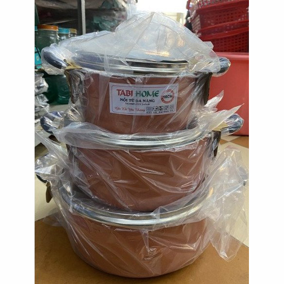 Bộ 3 nồi đế từ ceramic vân đá nắp kính + Tặng ngay 1 máy xay tỏi ớt dây rút