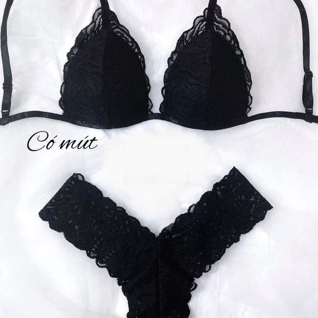 Bralette màu đen quần chữ Y ôm body hàng ren cao cấp