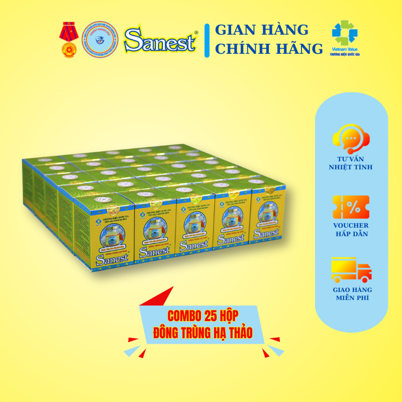 [Combo 25 lọ] Nước Yến sào Khánh Hòa Sanest Đông Trùng Hạ Thảo đóng lọ 70 ml