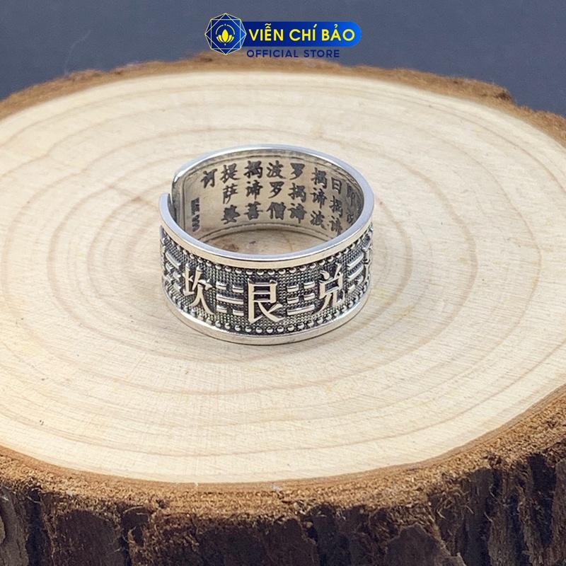 Nhẫn bạc nam Cửu kinh bát quái - Bát nhã tâm kinh chất liệu bạc Thái S925 Viễn Chí Bảo N101250