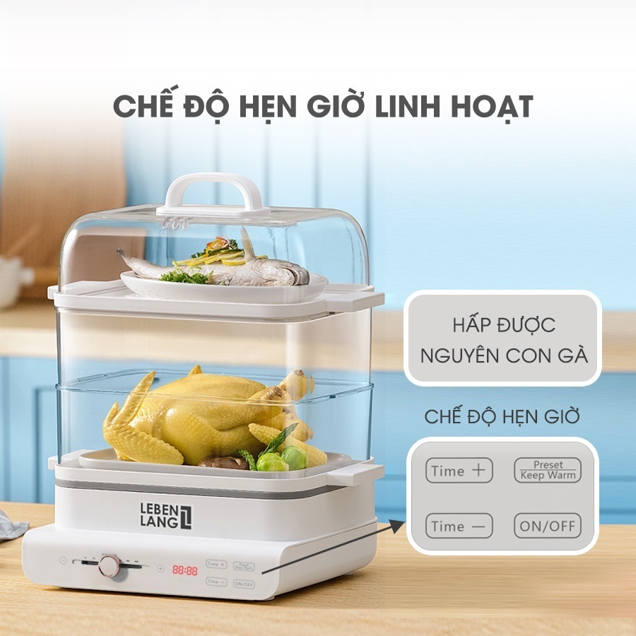 Nồi Hấp Điện 3 Tầng Sothing Lebenlang LBEL5031, dung tích 18l, công suất 900w, hấp gà nguyên con- Hàng chính hãng