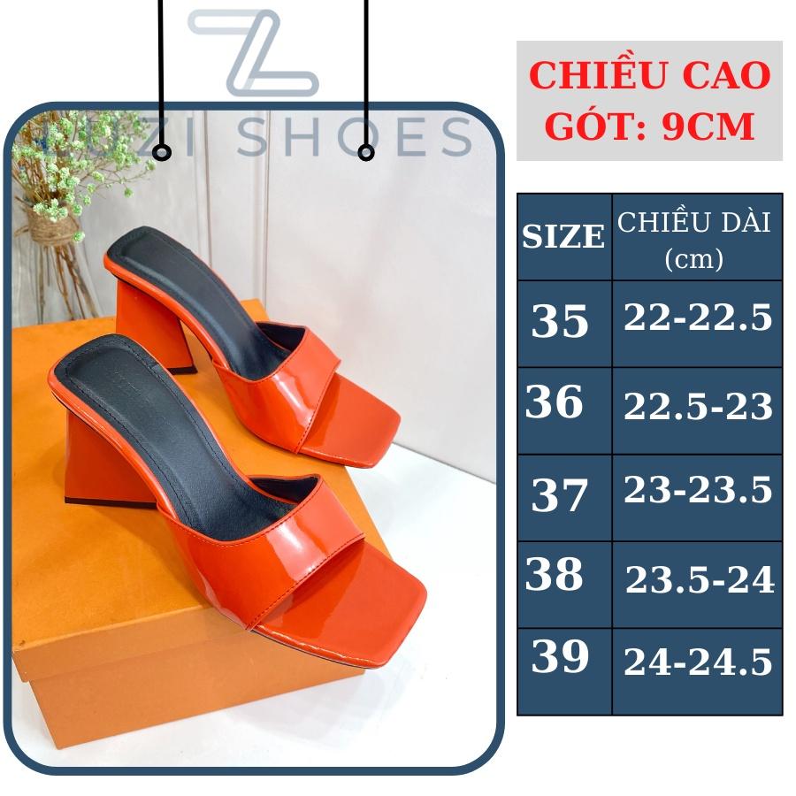 Dép cao gót Luzi, Guốc nữ quai ngang nhún gót tam giác 9cm