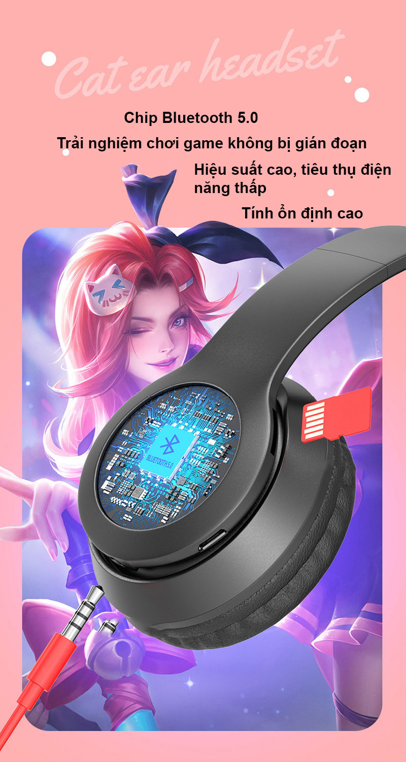 Tai Nghe Chụp Tai Bluetooth - Tai Nghe Không Dây - Kết Nối Bluetooth 5.0 - Nghe Nhạc - Chơi Game - Chống ồn - Chính Hãng DKB