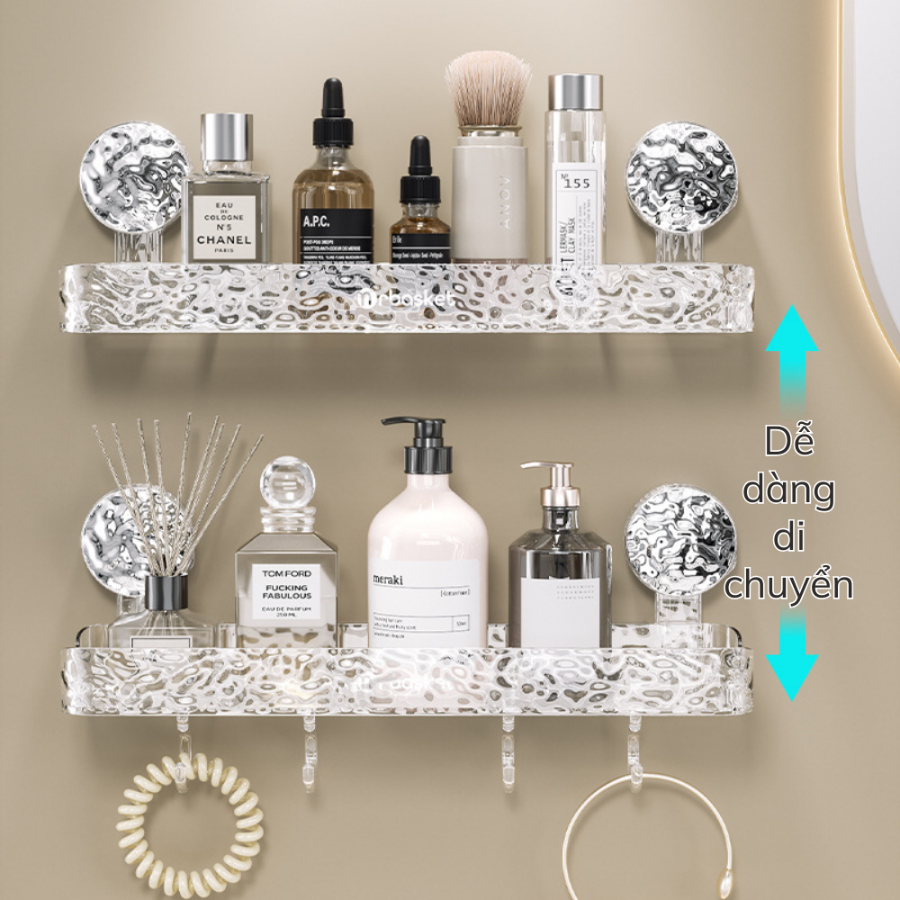 Kệ Để Đồ Nhà Tắm Hút Chân Không Chắc Chắn Chất Liệu PET Kệ Treo Nhà Bếp Đa Năng Chịu Tải Mạnh Có Móc Treo Đồ Giao Màu Ngẫu Nhiên